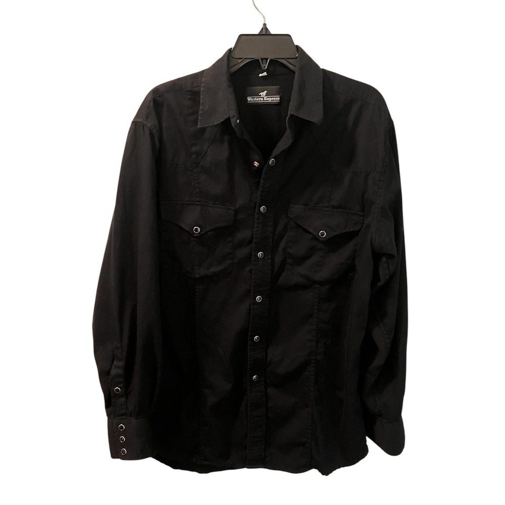 Western Express Pearl Snap Shirt Mens Sz L Black Cowboy Rodeo